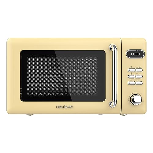 Cecotec Digitale Mikrowelle mit Grill Proclean 5110 Retro Yellow, 700 W, 5 Stufen, Timer bis 60 Minuten, 8 Programme und Auftaumodus, Vintage-Design in Gelb von Cecotec