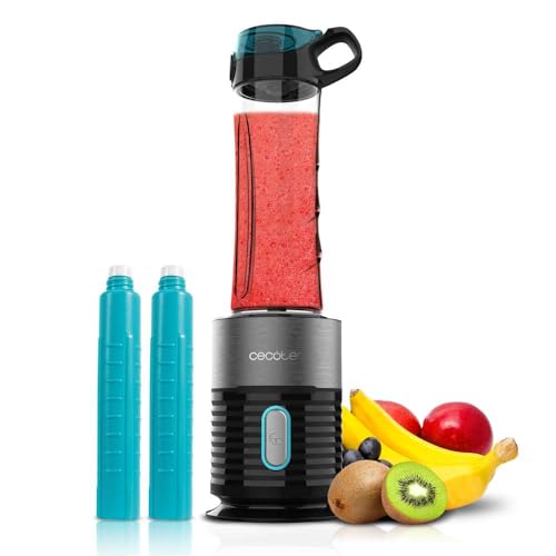 Cecotec Einzel-Standmixer Power Titanium 650 EasyGo Inox. 650W, 4-Klingen-Messer mit schwarzer Titanbeschichtung, Inklusive 2 Kühlschläuche und 2 robuste 600ml-Becher von Cecotec