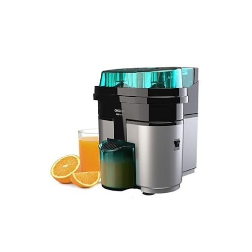 Cecotec Elektrische Orangenpresse EssentialVita Twice Black. 90 W, Doppelkopf und -Schneider, Fruchtfleischfilter, 500-ml-Glas, spülmaschinenfeste Teile von Cecotec