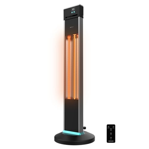 Cecotec Elektrischer Außenheizlüfter in Turmform ReadyWarm 2000 Power Tower, 2000 W mit 3 Leistungsstufen, Halogen-Technologie, Schutzart IP34, Fernbedienung und Display, Abdeckungsbereich 10 m von Cecotec