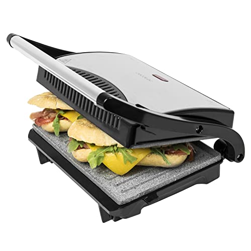 Cecotec Rock'nGrill 1500 Rapid Elektrogrill. RockStone-Steinverkleidung, höhenverstellbare Deckplatte, Fettwanne, 1500 W Leistung, umweltfreundliche Verkleidung (700 W) von Cecotec