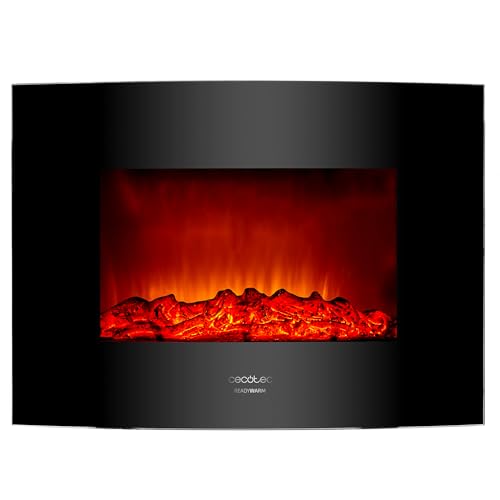 Cecotec Elektrischer Kaminofen mit Fernbedienung Ready Warm 2200 Curved Flames. 22", 2000 W mit 2 Leistungsstufen, Gekrümmte Anzeigetafel aus gehärtetem Glas, 2 LED-Lichter, 20 m2 von Cecotec