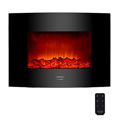 Cecotec Elektrischer Kaminofen mit Fernbedienung Ready Warm 2200 Curved Flames. 22", 2000 W mit 2 Leistungsstufen, Gekrümmte Anzeigetafel aus gehärtetem Glas, 2 LED-Lichter, 20 m2 von Cecotec