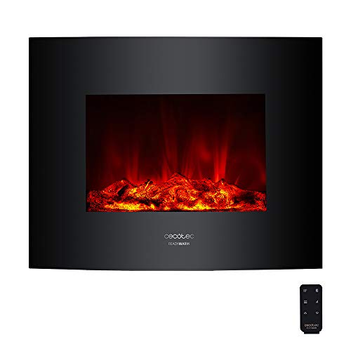 Cecotec Elektrischer Kaminofen mit Fernbedienung Ready Warm 2600 Curved Flames. 26", 2000 W mit 2 Leistungsstufen, Gekrümmte Anzeigetafel aus gehärtetem Glas, 2 LED-Lichter, 25 m2 von Cecotec