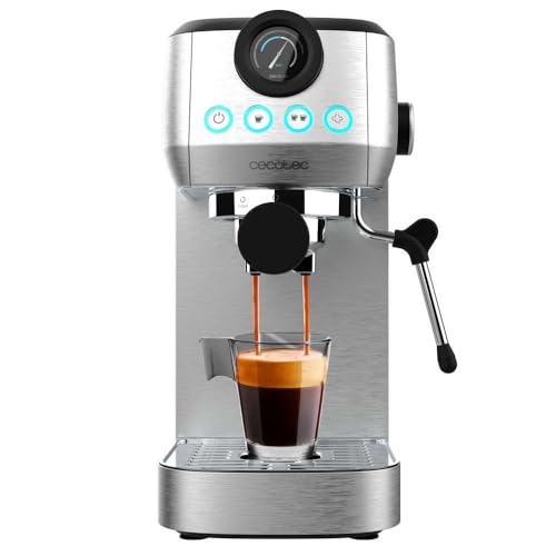 Cecotec Espressomaschine Compact Power Espresso 20 Steel Pro, 1350 W, 20 bar, Thermoblock-System, schwenkbarer Dampfgarer, Filterarm mit Doppelausgang und 2 Filtern, 1,3 Liter von Cecotec