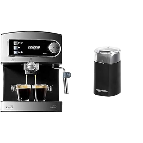 Cecotec Espressomaschine Cumbia Power Espresso 20 Barista Aromax & Amazon Basics Elektrische Kaffeemühle, schwarz von Cecotec