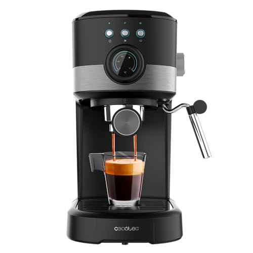 Cecotec Espressomaschine Power Espresso 20 Pecan Pro. 1100 W, ForceAroma-Technologie mit 20 Bars, verstellbare Dampfdüse, Doppelter Auslauf, Tassenwärmer, Dosierlöffel und Tamper von Cecotec