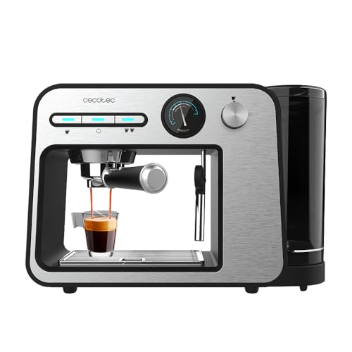 Cecotec Espressomaschine Power Espresso 20 Square Pro, 1450 W, 20 bar, ThermoBlock, Vaporizer, 2 Kaffeetassen, herausnehmbarer Wassertank 1 Liter, Becherwärmtablett von Cecotec