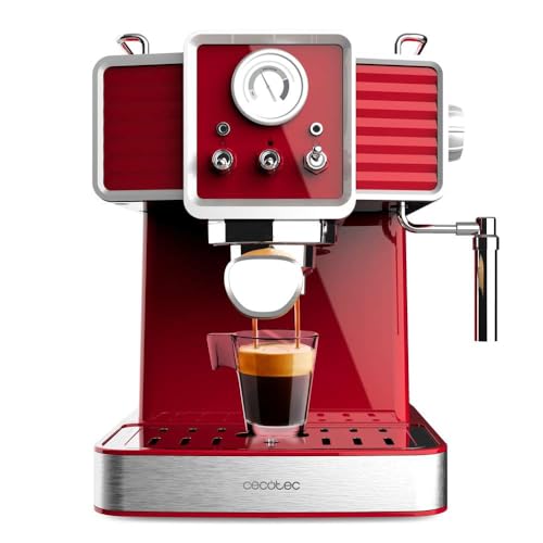 Cecotec Espressomaschine Power Espresso 20 Tradizionale Light Red, 1350 W, ForceAroma-Technologie mit 20 Bar, Schwenkbarer Dampfauslass, Doppelter Arm, Automatische Abschaltung, Abnehmbare Tropfschale von Cecotec