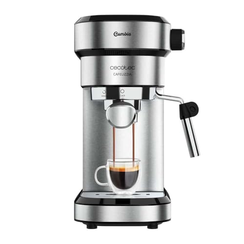 Cecotec Espressomaschine mit Doppelauslauf Cafelizzia Steel. 1350W, Siebträger mit zwei Filtern, schwenkbare Dampfdüse, 20 bar Druck, abnehmbarer 1,2L Wassertank, Edelstahl. von Cecotec