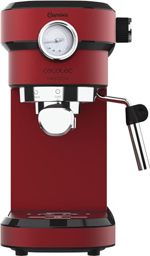 Cecotec Espressomaschine mit Manometer Cafelizzia 790 Shiny Pro. Doppelter Auslaufarm und zwei Filter, 20 Bar Druck, abnehmbarer 1,2-Liter-Tank, 1350 W, Rot von Cecotec