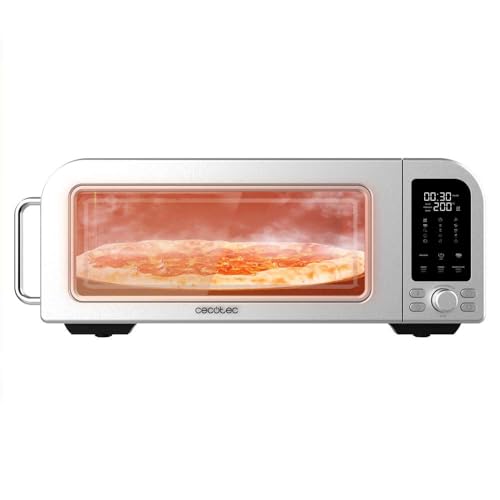 Cecotec Elektrischer Pizzaofen mit Fenster Fun Pizza&Co Forno Bravo. 2000W, Bis zu 400°C, 18L Kapazität, Edelstahl, Flaches Design für 12"/30,5cm Pizza, Air Fryer Funktion, 15 Modi von Cecotec