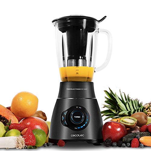 Cecotec Glas- Mixer Power Titanium - Kannen Kapazität von 1,8 Liter aus Glas Wärme resistent y 6 Klingen aus Titanium. (1800 W, Digital) von Cecotec