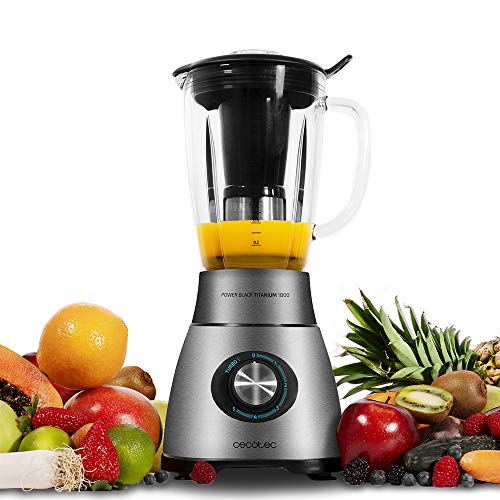 Cecotec Glas- Mixer Power Titanium - Kannen Kapazität von 1,8 Liter aus Glas Wärme resistent y 6 Klingen aus Titanium. (1800 W, Mechanisch) von Cecotec
