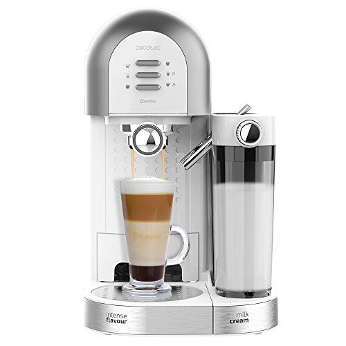 Cecotec Halbautomatischer Kaffee Instant Power-ccino 20 Chic Serie Bianca. für gemahlenen Kaffee und Kapselkaffee 20 Riegel, Milchtank 0,7 ml, Wassertank 1,7 l, 1470 W. von Cecotec