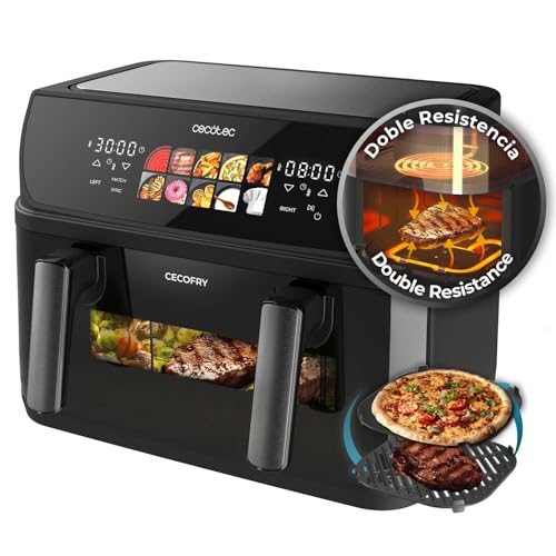 Cecotec Heißluftfritteuse ohne Öl - 10L - Grillplatte - Grill - Doppelte Heizelemente - Air Fryer Cecofry&Grill Duoheat 10000. 2800W, Bewegliche Trennwand, Temperaturregelung 40-200°C, 10 Menüs von Cecotec