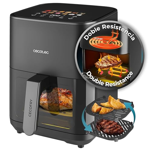 Cecotec Heißluftfritteuse ohne Öl - 4L - Grillplatte - Grill - Doppelte Heizelemente - Air Fryer Cecofry&Grill Duoheat 4000. 1900W, Bewegliche Trennwand, Temperaturregelung 40-200°C, 10 Menüs von Cecotec