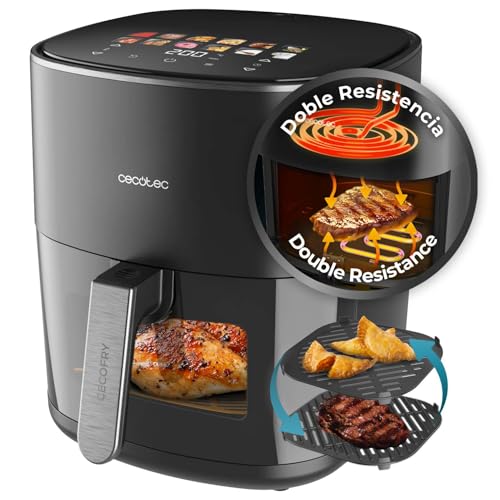 Cecotec Heißluftfritteuse ohne Öl 6,5L Grillplatte - Grill - Doppelte Heizelemente - Air Fryer Cecofry&Grill Duoheat 6500. 2200W, Diätetisch und Digital, Fenster, Temperaturregelung 40-200°C, 12 Menüs von Cecotec