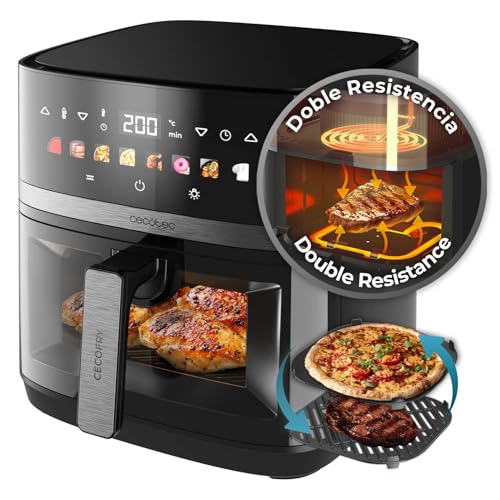 Cecotec Heißluftfritteuse ohne Öl 8L Grillplatte - Grill - Doppelte Heizelemente - Air Fryer Cecofry&Grill Duoheat 8000. 2200W, Diätetisch und Digital, Fenster, Temperaturregelung 80-200°C, 8 Menüs von Cecotec
