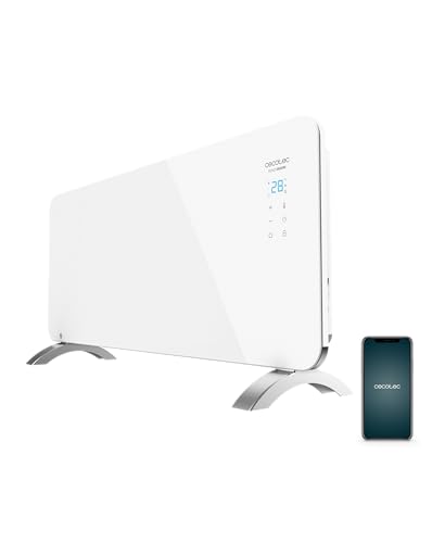 Cecotec Heizkonvektor mit Glasplatte Ready Warm 6750 Crystal Connection. 2000 W, WiFi-Steuerung, einstellbares Thermostat, Timer, Bodenständer, Geeignet für Badezimmer (IP24), Lautlos von Cecotec