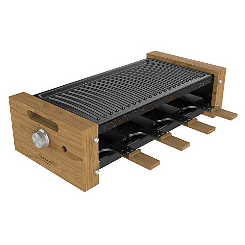 Cecotec Holz Raclette Käse & Grill 8200 Holz Schwarz. 1200 W, Grillfläche, 8 Einzelpfannen, Antihaftplatte, einstellbarer Thermostat, abnehmbares Design (Holz, Grill) von Cecotec