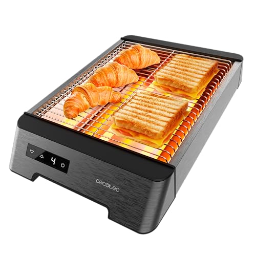 Cecotec Horizontaler Brotröster - Flacher Toaster mit 3 taktilen NiceSlice Touch-Widerständen. 1000W, alle Arten von Brot oder Gebäck, Quarzwiderstände, Edelstahl-Finish, 6 Bräunungsstufen. von Cecotec