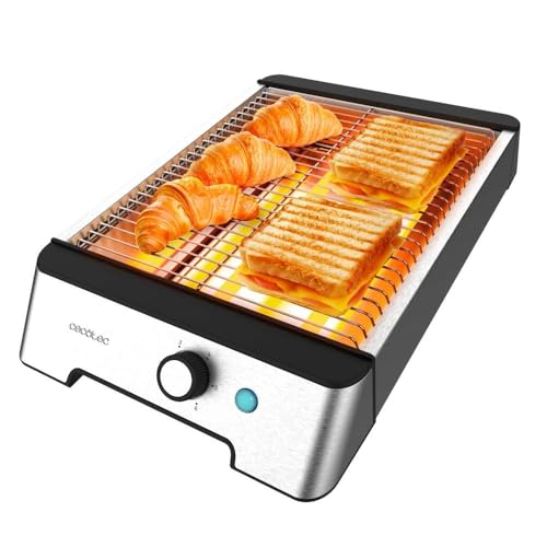 Cecotec Horizontaler Toaster - Flacher Toaster 3 Widerstände NiceSlice Inox. 1000W, Alle Arten von Brot oder Gebäck, Quarzwiderstände, Edelstahl-Oberflächen, 6 Bräunungsstufen. von Cecotec
