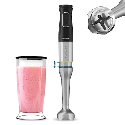 Cecotec Handmixer Katana 12 Jar B. 1200 W, 21 Geschwindigkeiten und Turbo, 4 Klingen mit schwarzem Titan, Spritzschutzhaube, extra langer Stab, 800 ml Becher von Cecotec