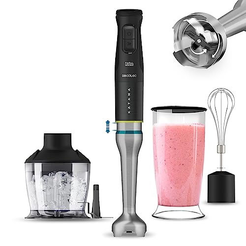 Cecotec Handmixer Katana 15 TotalDestroy Chop B. 1500 W, Doppelklingen, 21 Geschwindigkeiten und Turbo, 4 Klingen mit Schwarzem Titan, Extralanger Griff, Zubehör-Set von Cecotec