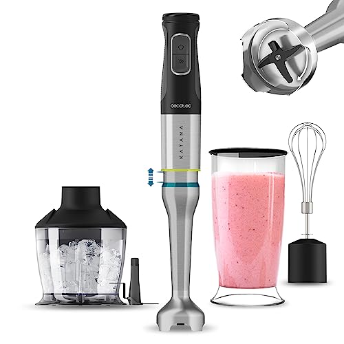 Cecotec Handmixer Katana 12 Chop G. 1200 W Leistung, Perreo Move, 21 Geschwindigkeiten, Turbo-Funktion, SchwarzTitanium, Spritzschutz, XL-Stab, Grip Texture, Zubehör-Set von Cecotec