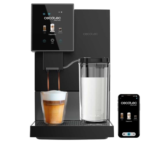 Cecotec Kompakte Superautomatische Kaffeemaschine mit Wifi Cremmaet Compactccino Connected Black Silver. 1350W, 19 Bar, TFT-Bildschirm und APP, Mahlwerk, Milchtank 400 ml und 1 Liter Wasser von Cecotec