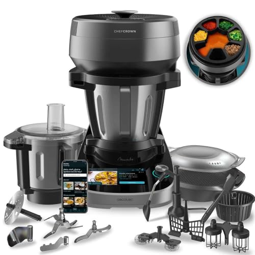 Cecotec Küchenroboter mit Lebensmittelspender Mambo CooKing Total Gourmet. 2200 W, 45 Funktionen, Tausende von geführten Rezepten, 5L Unique Krug und 5L Victory Krug, Zubehör von Cecotec