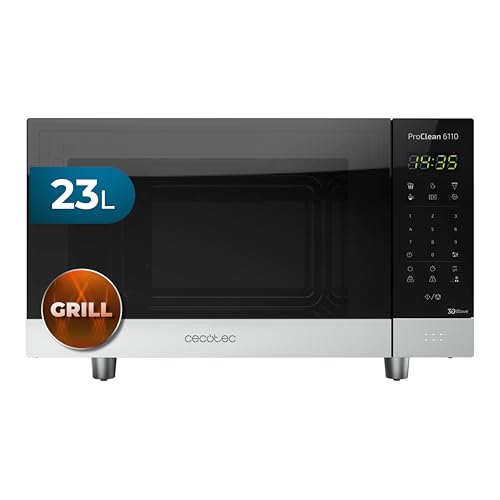 Cecotec Mikrowelle Pro Clean 6010 Inox. 800 W, 23 L Ready 2 Clean Beschichtung Antihaft 3D Wave Black Silver Spiegeltür 8 Programme 60 Min Timer LED Kindersicherung Rostfreier Edelstahl In Schwarz Silber von Cecotec
