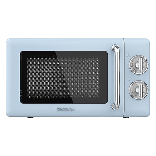 Cecotec Mikrowelle mit Grill Proclean 3110 Retro Blue Mechanische, 700 W in 6 Stufen, Timer bis zu 30 Minuten, Auftaumodus, Vintage-Design in Blau, Stahl-Finish von Cecotec