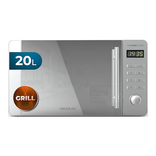 Cecotec Mikrowelle mit Grill Proclean 5120 Flatbed Mirror. Kapazität 20 l, 700 W, 5 Stufen, 800 W Grill, 8 automatische Programme, LED-Display mit Uhr und 3DWave-Technologie, perfekte Ergebnisse von Cecotec