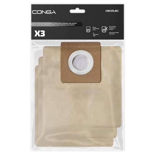 Cecotec Pack 3 Staubsaugerbeutel für Bodenstaubsauger Conga PowerBag 2000 Compact. Enthält 3 Beutel kompatibel mit Conga Powerbag 2000 Compact von Cecotec