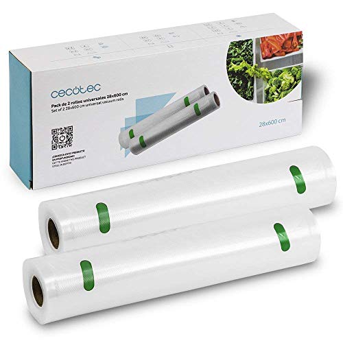 Cecotec Pack de 2 Rollos para Envasadora al vacío Grandes 28 x 600 cm. Tamaño universal, Superficie gofrada, 28cm de ancho y 6 metros de largo, BPA Free Cecotec Pack de 2 Rollos para Envasadora al vacío Grandes 28 x 600 cm. Tamaño universal, Superficie gofrada, 28cm de ancho y 6 metros de largo, BPA Free von Cecotec