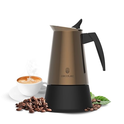 Cecotec Italienische Kaffeemaschine Piccolina 200 Gold, Kapazität 100 ml für 2 Tassen, Elegantes Design aus Stahl, Edelstahlfilter, Geeignet für alle Oberflächen, Sicherheitsventil, Silikonverschluss von Cecotec