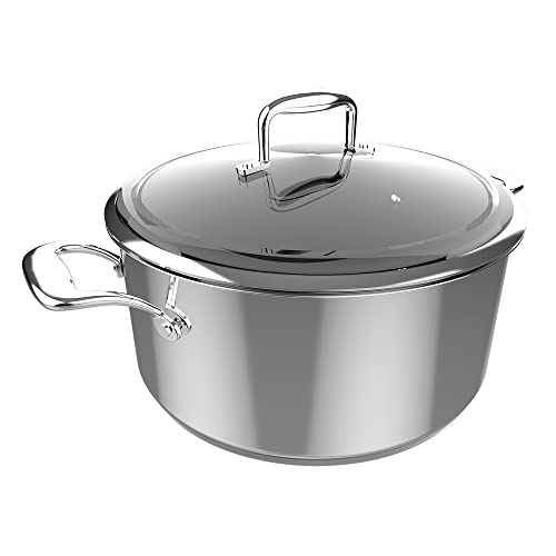 Cecotec Topf Polka Classy 28 Pot Steel. Durchmesser 28 cm, Fassungsvermögen 7,5 l, Edelstahl 18/10, Antihaftbeschichtung, Vernietete Griffe, Glasdeckel, Geeignet für alle Arten von Herden von Cecotec