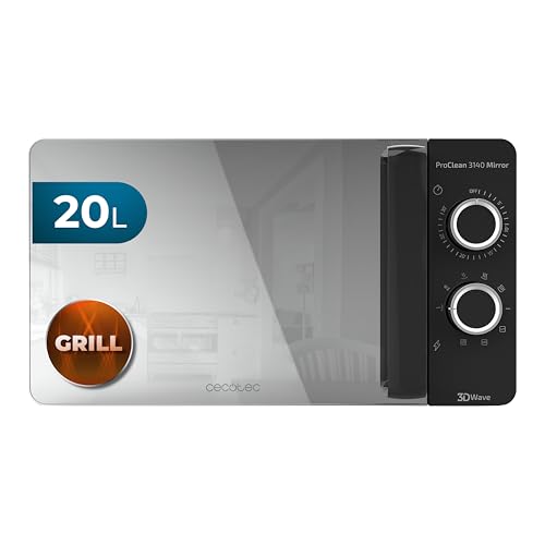 Cecotec Pro Clean 3140 Mirror Mikrowelle 700 W Quarz Grill 800 W 20 L Hochpollierte Silver Frontspiegeltür Licht 3 D Wave Ready 2 Clean 30 Min Grarzeit Timer 6 Stufen 2 Drehregler In Silber Schwarz von Cecotec