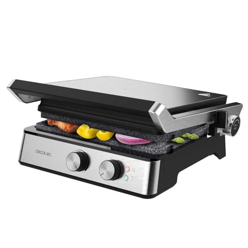 Cecotec Elektrogrill Rock'nGrill Blaze. 2400W, RockStone-Beschichtung, Leichte Reinigung, 180º Öffnung, BPA-frei, Grillfläche 29x23 cm, Regulierbare Temperatur von Cecotec