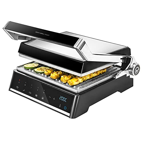 Cecotec Elektrogrill Rock'nGrill Smart, 2000W Leistung, Einstellsystem für Zeit und Temperatur, 180º Öffnung, Herausnehmbare spülmaschinenfeste Platten, Fettauffangschale von Cecotec