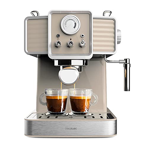 Cecotec Espressomaschine Power Espresso 20 Tradizionale Light Beige. 1350 W, Espresso und Cappuccino, 20 Bar und Thermoblock, Dampfdüse, Manometer, Vintage-Design, 1,5 Liter Kapazität. von Cecotec