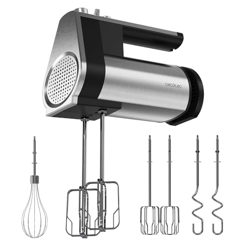 Cecotec Handrührgerät PowerTwist 500 Full Steel. 500 W, 5 Geschwindigkeiten plus Turbofunktion, 3 Zubehörteile: Schneebesen, Rührhaken und Knethaken, ergonomisches Design von Cecotec