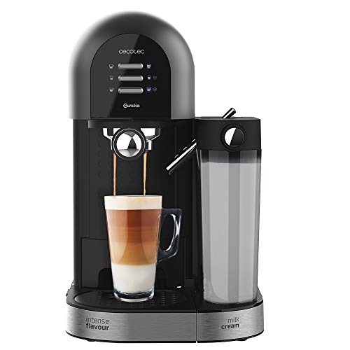 Cecotec Semiautomatischer Kaffee Instant Power-ccino 20 Chic Nera Serie. für gemahlenen Kaffee und Kapselkaffee 20 Riegel, Milchtank 0,7 ml, Wassertank 1,7 l. von Cecotec