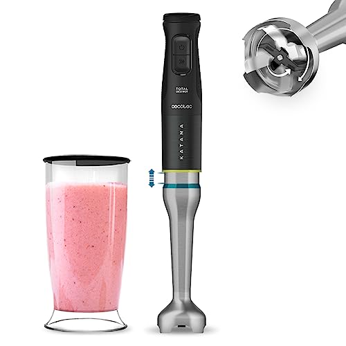 Cecotec Handmixer Katana 15 TotalDestroy Jar B. 1500 W, 21 Geschwindigkeiten und Turbo, Doppelklingen-System, 4 Klingen mit Schwarzem Titan, Spritzschutz, 800 ml Becher von Cecotec