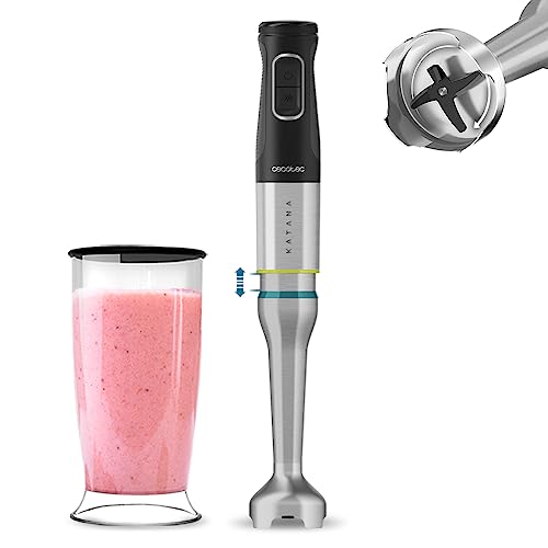 Cecotec Stabmixer Katana TotalDestroy 1200XL ST. 1200 W, 21 Geschwindigkeiten und Turbo, 4 Klingen mit schwarzem Titan, Spritzschutzhaube, extra langer Fuß, 800 ml Glas. von Cecotec