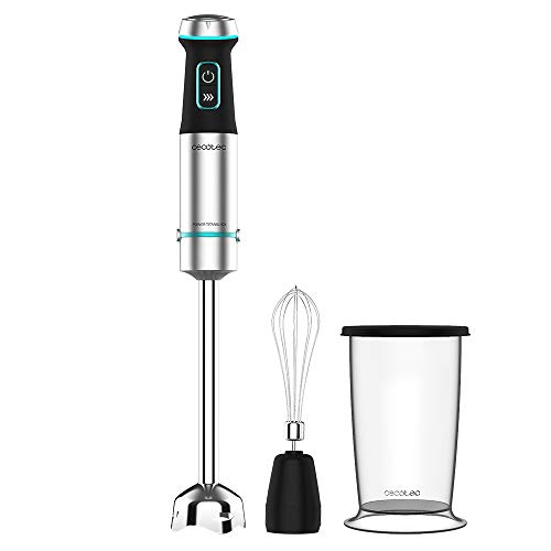 Cecotec Stabmixer Power TitanBlack 1200 XL Cream.1200 W, CrossBlades Technologie mit 4-Klinge-Blättern mit schwarzer Titan-Beschichtung, extralangem Fuß, Spritzschutz-Klingeneinsatz, 800 ml Becher von Cecotec