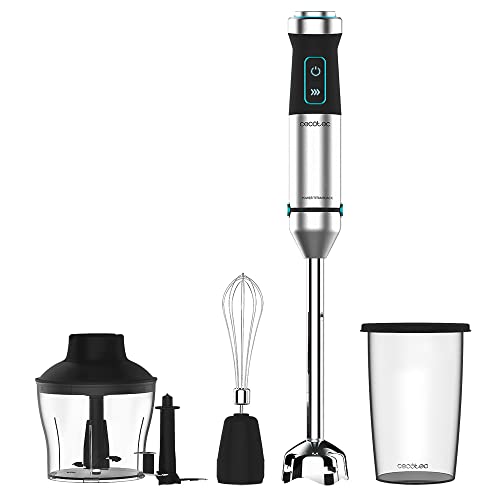 Cecotec Stabmixer Power TitanBlack 1500 XL Cream&Crush. 1500W, CrossBlades Technologie mit 4-Klinge-Blättern mit schwarzer Titan-Beschichtung, Extralangem Fuß, Spritzschutz-Klingeneinsatz, 800 ml-Glas von Cecotec