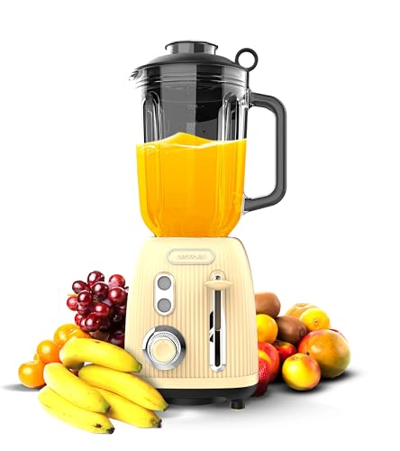 Cecotec Standmixer Retro Power Black Titanium RetroYellow, 1200 W maximale Leistung, 1,5 L Glasbehälter, einstellbare Geschwindigkeit, 4 Klingen mit schwarzem Titanbeschichtung, 100% Kupfermotor von Cecotec